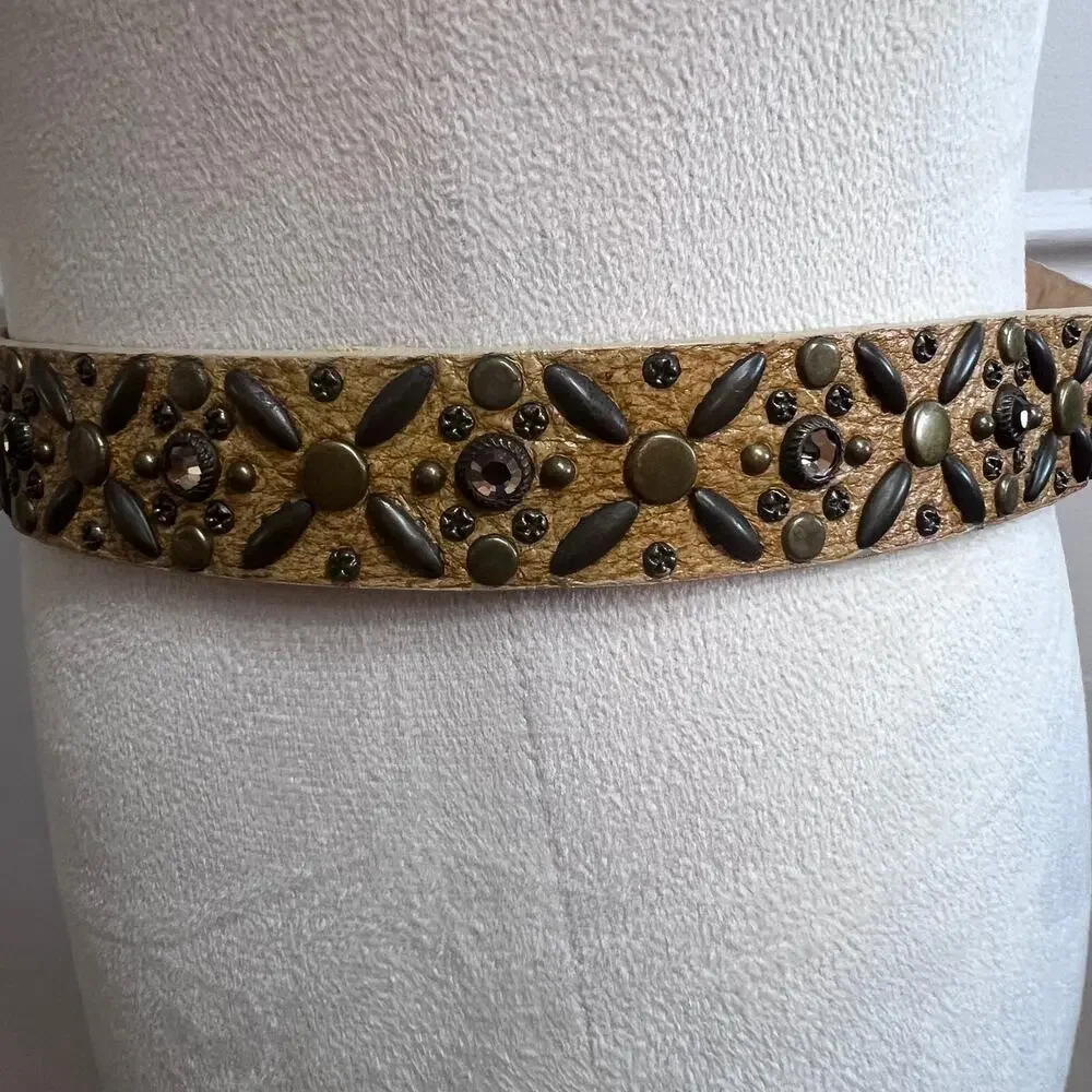 Leatherock Genuine Leather Embellished Belt Studded Rhinestone Western 30-34